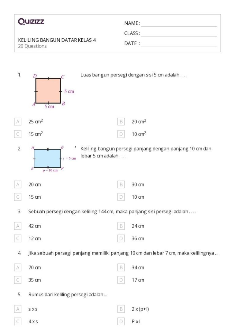 10 Contoh Soal Keliling dan Luas Bangun Datar Kelas 3 SD yang Sering Keluar Saat Ujian