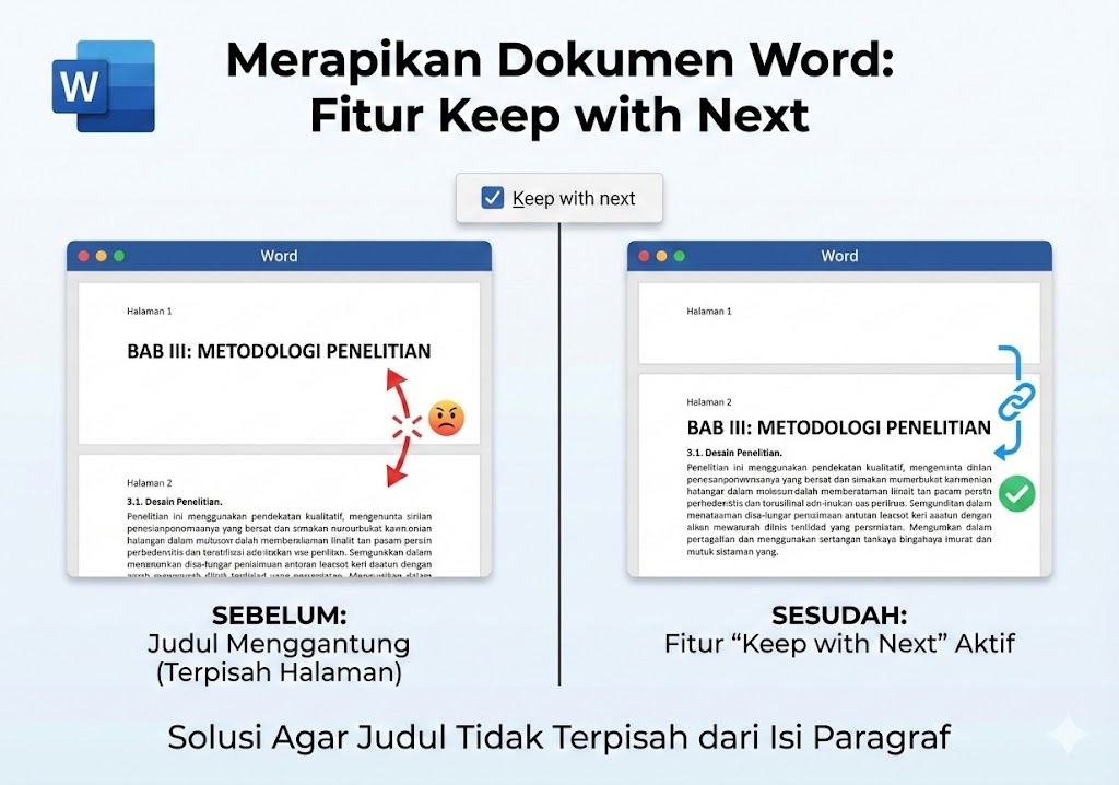 Cara Mengatasi Judul Bab Terpisah dari Paragraf di Word Fitur Keep Cara Mengatasi Judul Bab Terpisah dari Paragraf di Word Fitur Keep