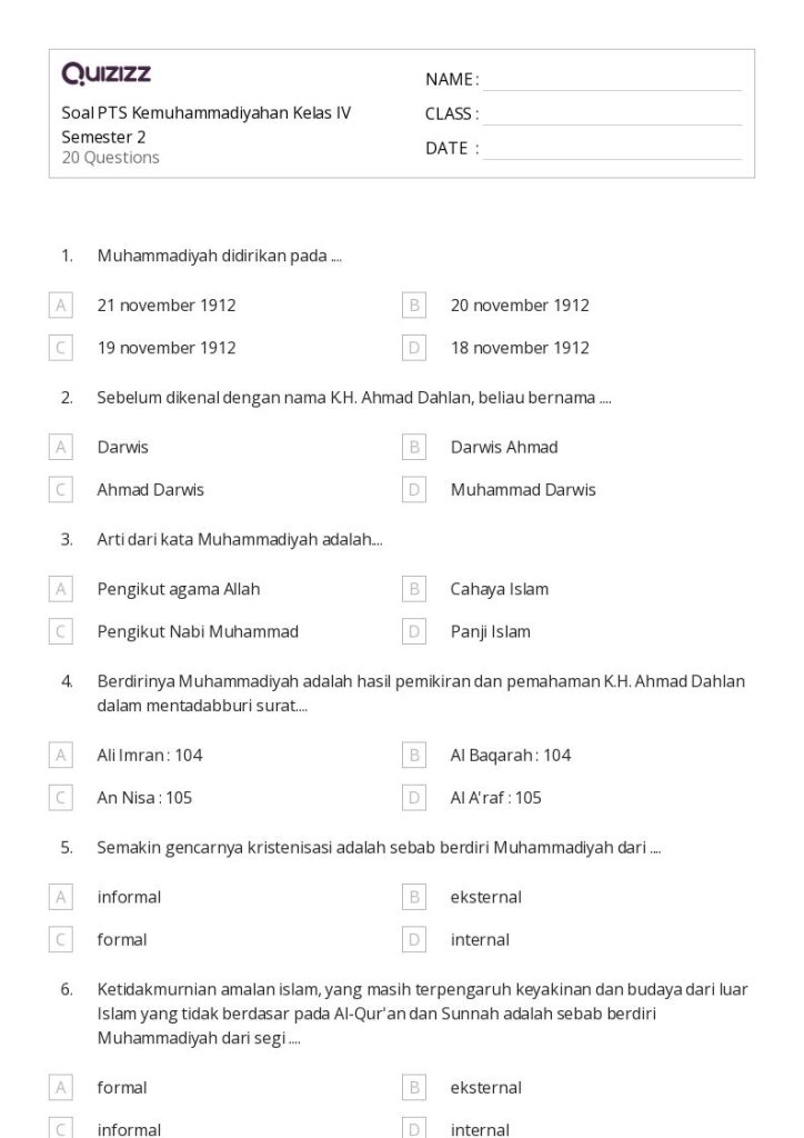 5 Contoh Soal Kemuhammadiyahan Kelas 3 Semester 1 Siap Cetak 2026