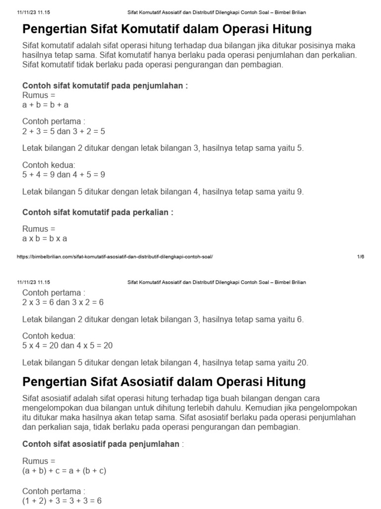 Sifat Komutatif Asosiatif Dan Distributif Dilengkapi Contoh Soal