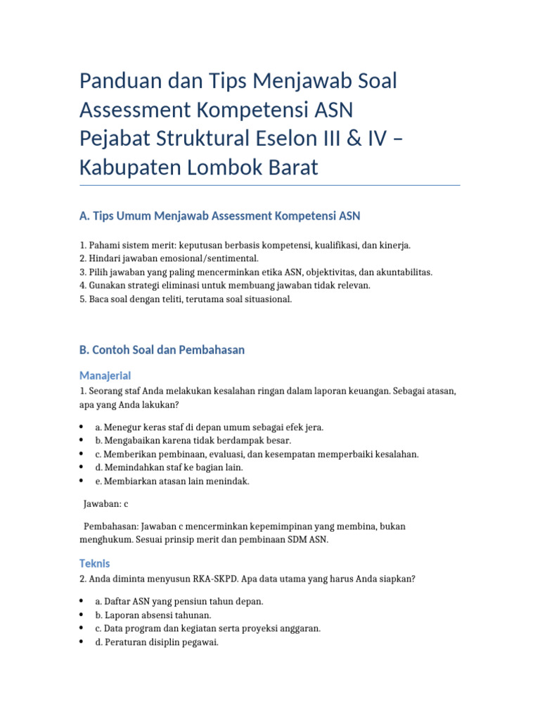 Contoh Soal Uji Kompetensi ASN Eselon III-IV PDF