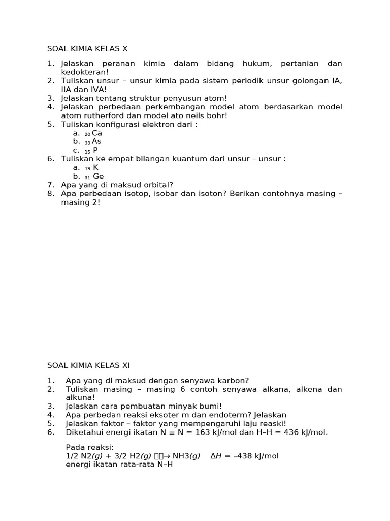 Soal Kimia Kelas X PDF