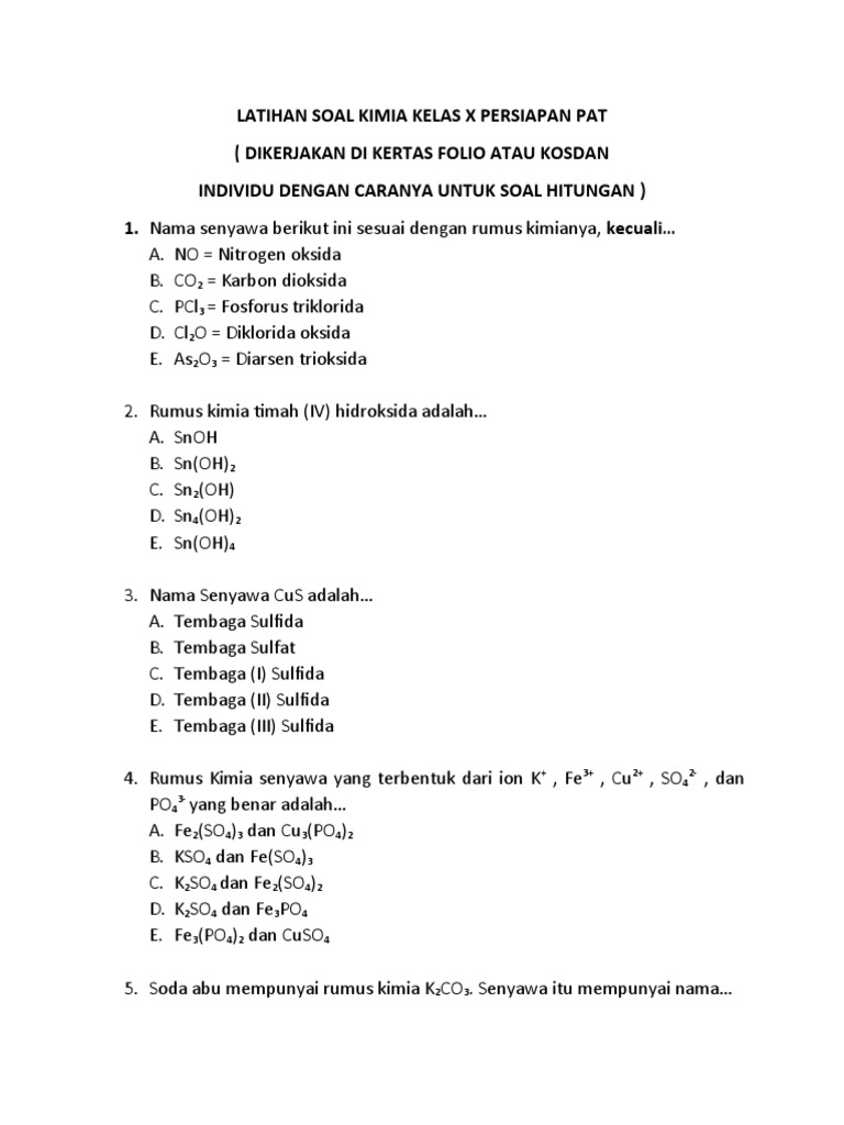 Panduan Lengkap dan Contoh Soal Ujian Semester 2 Kimia Kelas X PDF