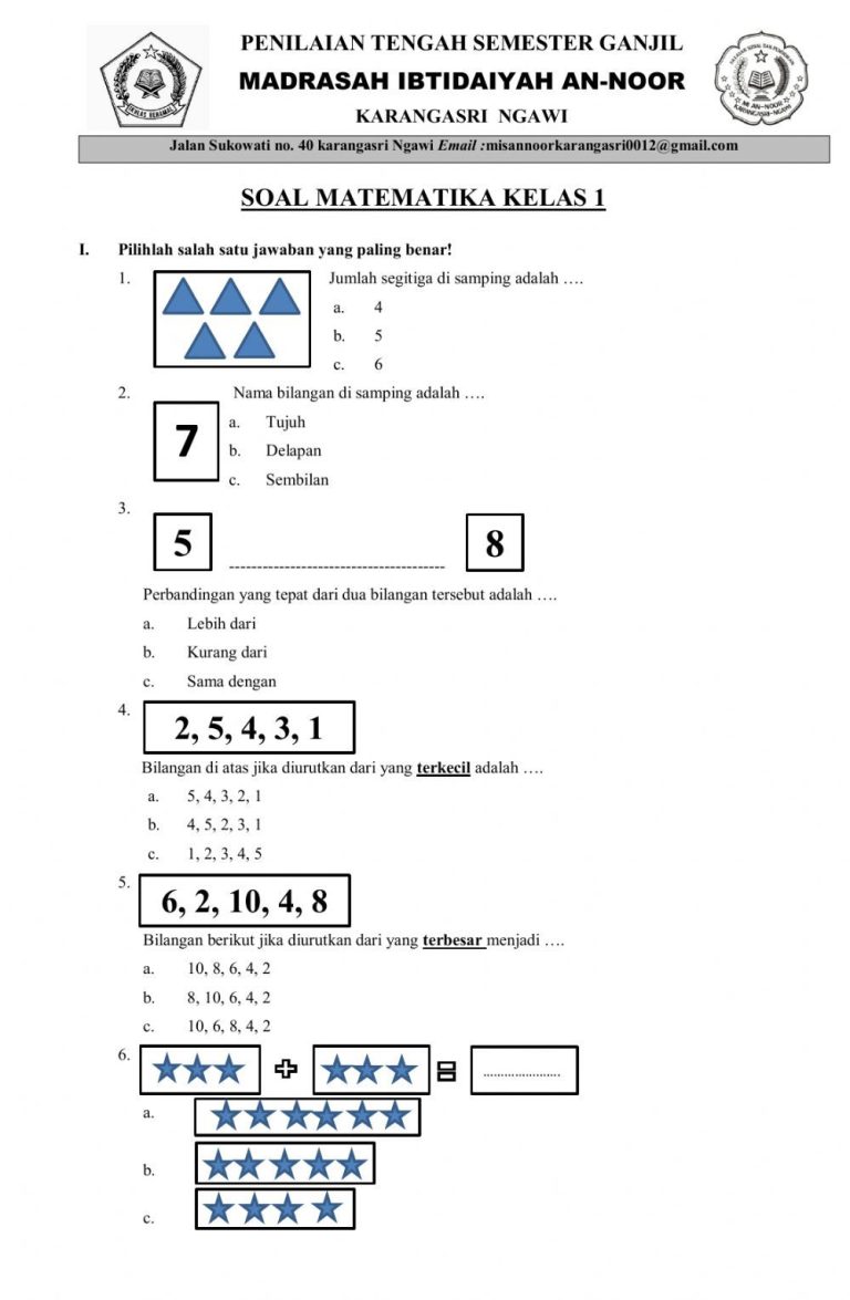 5 Contoh Soal Ulangan Matematika Kelas 1 Semester 1 yang Wajib Dikuasai Sebelum STS 2026 5 Contoh Soal Ulangan Matematika Kelas 1 Semester 1 yang Wajib Dikuasai Sebelum STS 2026