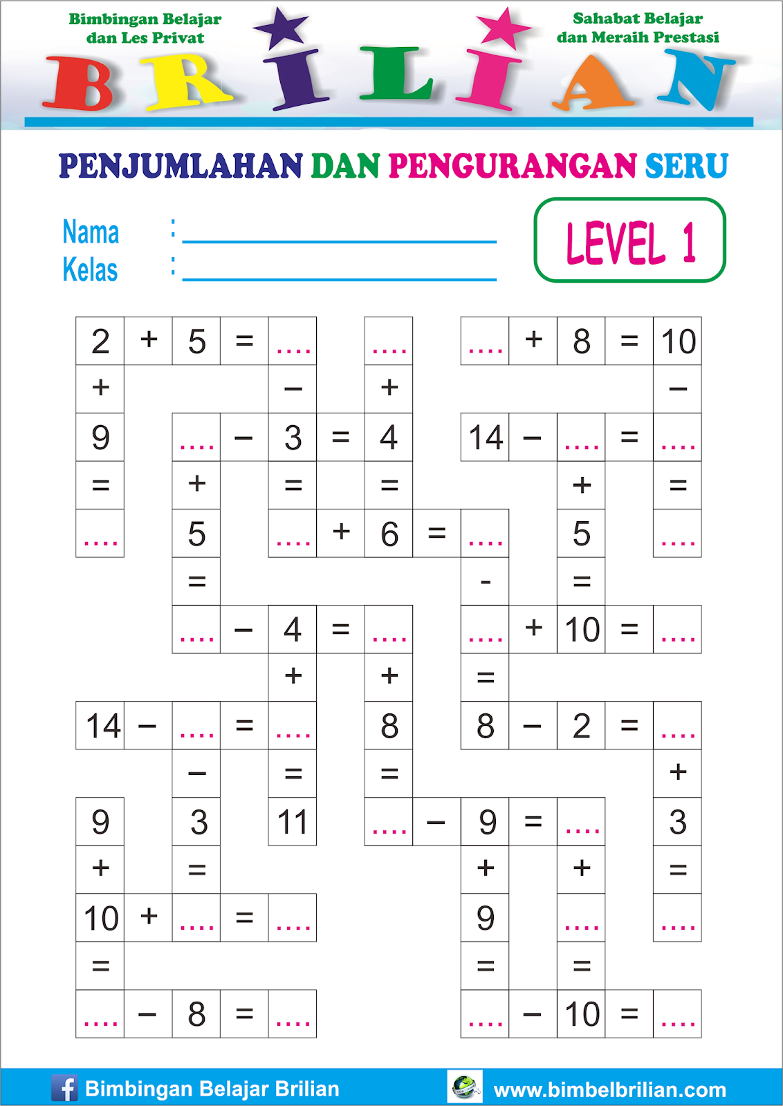 Soal Matematika Kelas 1 SD Penjumlahan dan Pengurangan Hojas de Soal Matematika Kelas 1 SD Penjumlahan dan Pengurangan Hojas de