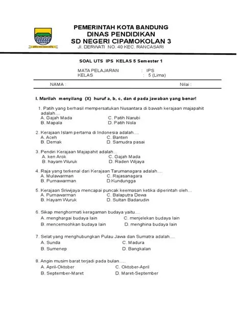 Soal Ulangan IPS Kelas 5 Semester 2 - UKMCBO