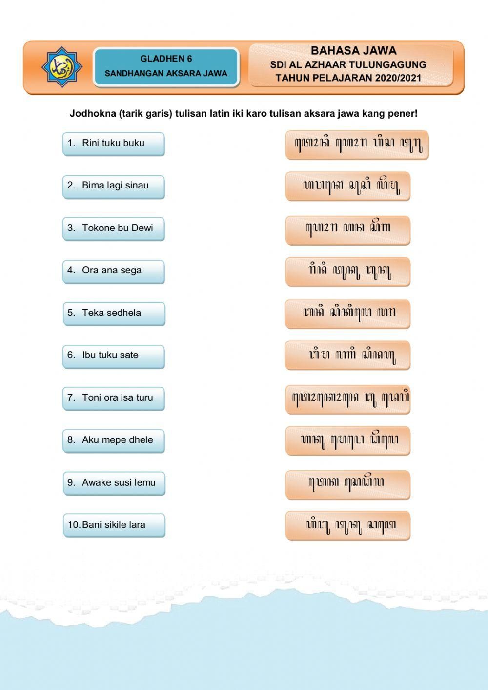 Gladhen 6 Aksara Jawa Kelas 4 worksheet Kod yazma Halim