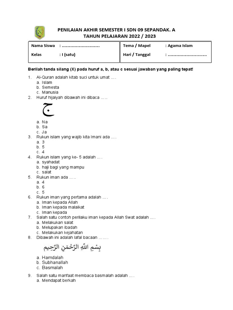 5 Lembar Kerja Siswa Agama Islam Kelas 1 SD Semester 2 Kurikulum 2013 Siap Cetak, Wajib Tahu!