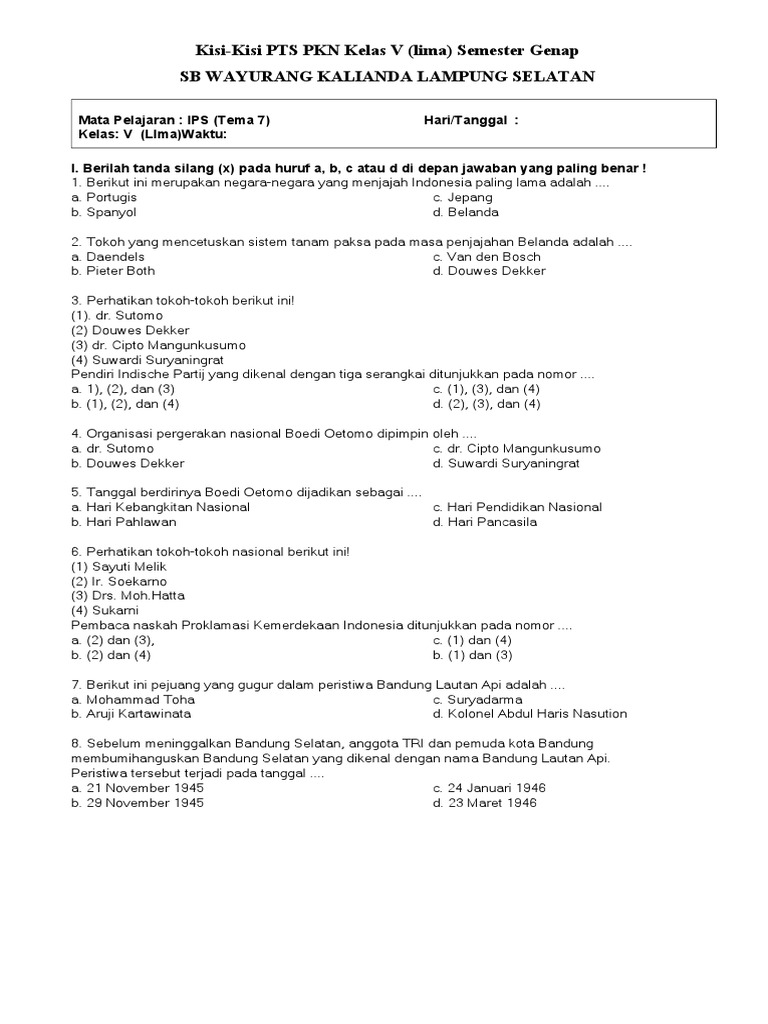 Kisi-Kisi PTS IPS Kelas V Semester Genap PDF Perjalanan Kisi-Kisi PTS IPS Kelas V Semester Genap PDF Perjalanan