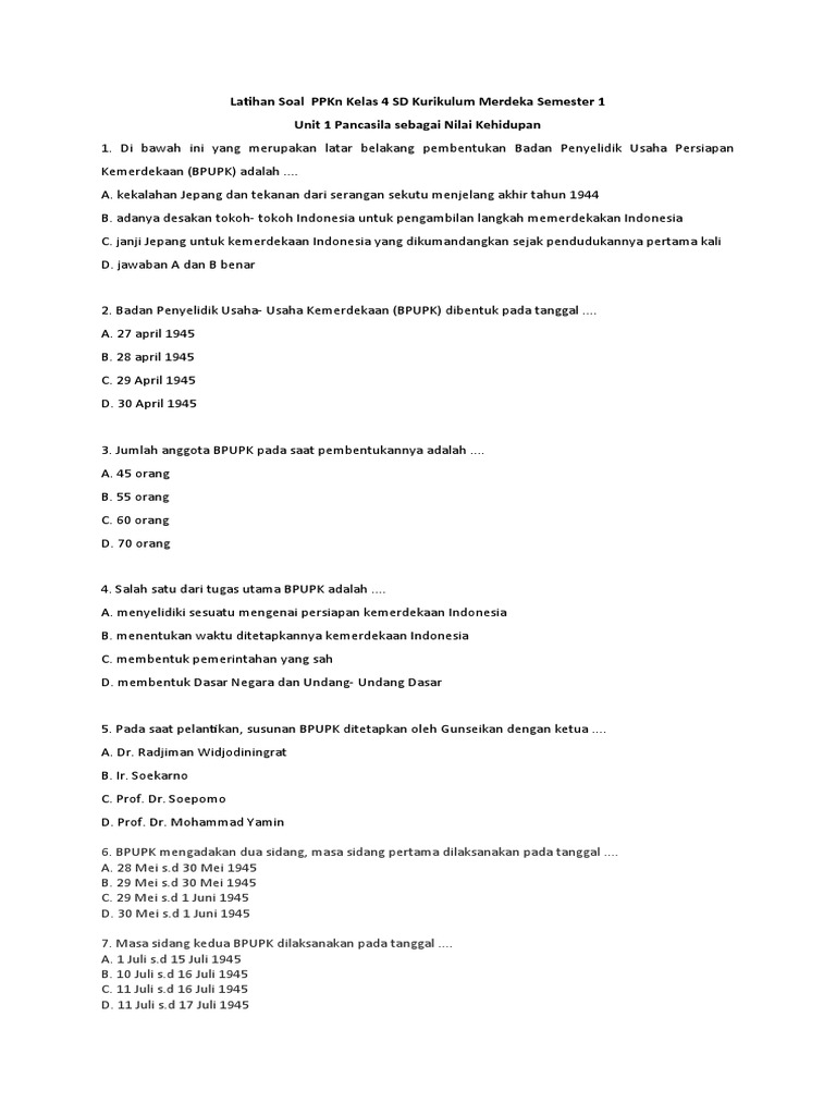 Latihan Soal PPKN Kelas 4 SD Kurikulum Merdeka Semester 1 PDF Latihan Soal PPKN Kelas 4 SD Kurikulum Merdeka Semester 1 PDF