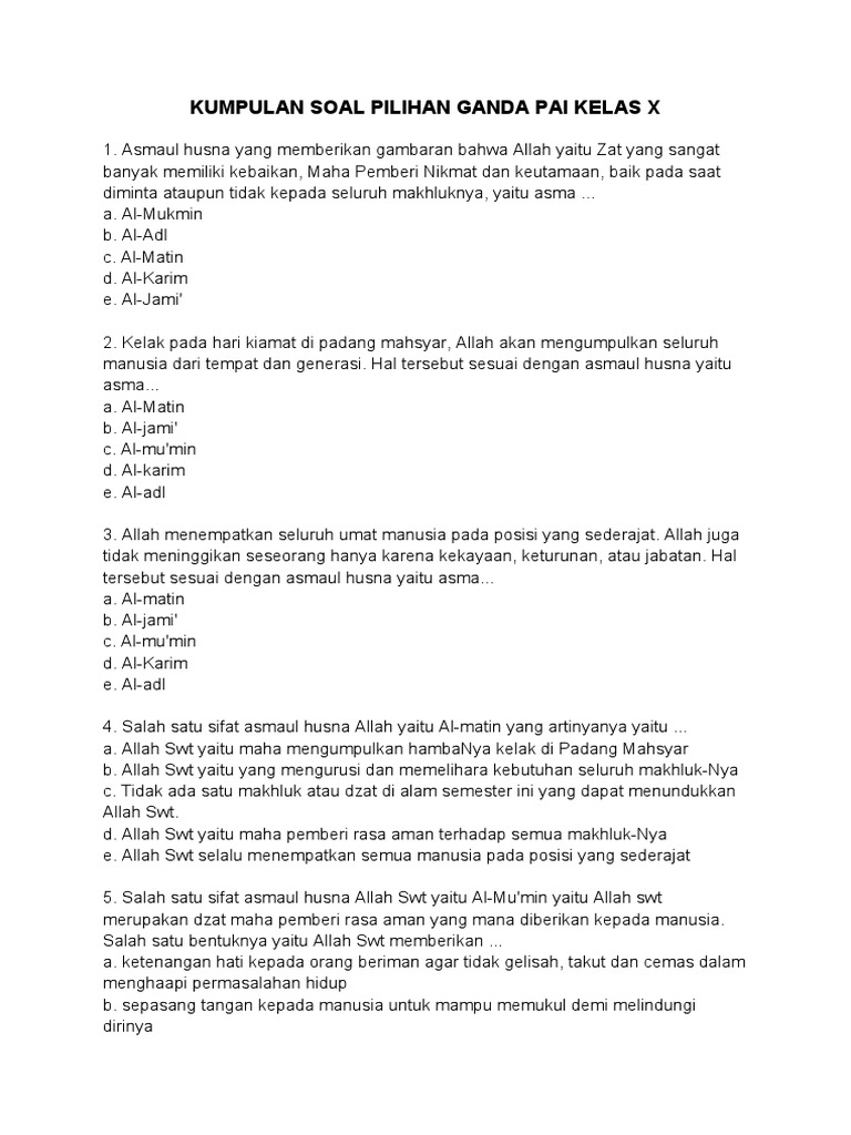 5 contoh soal pilihan ganda agama kelas 10 semester 2 yang Bikin Nilai Meningkat
