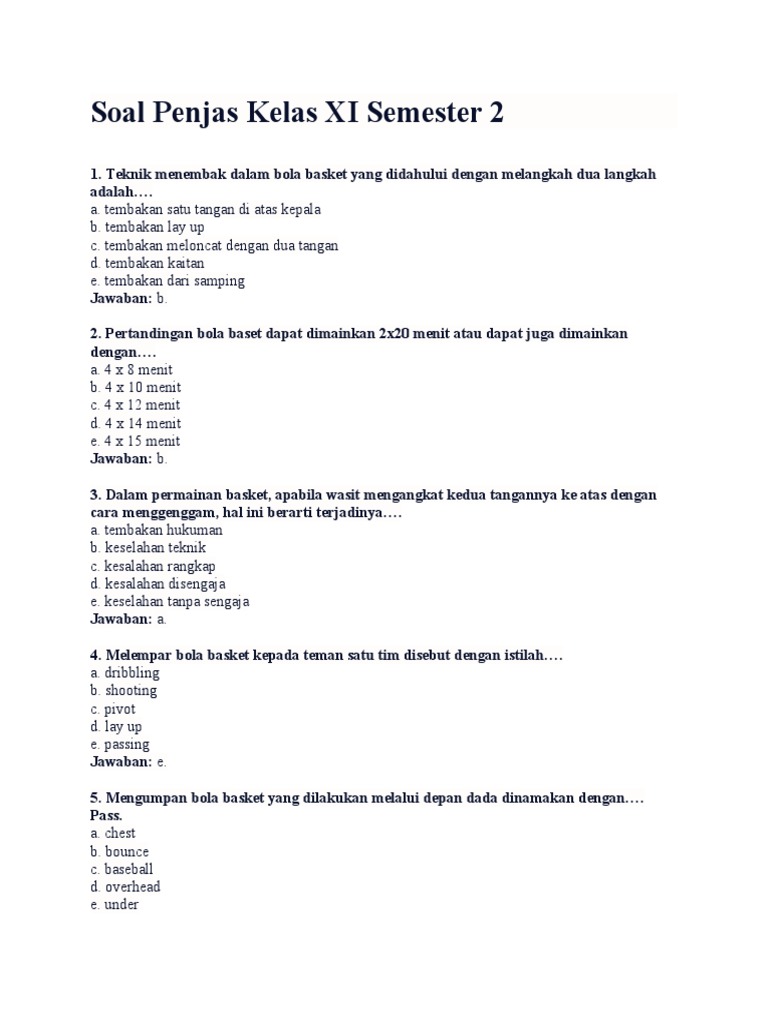 7 Rahasia Contoh Soal Pilihan Berganda Penjas untuk Kelas 11 Semester 2 yang Wajib Tahu