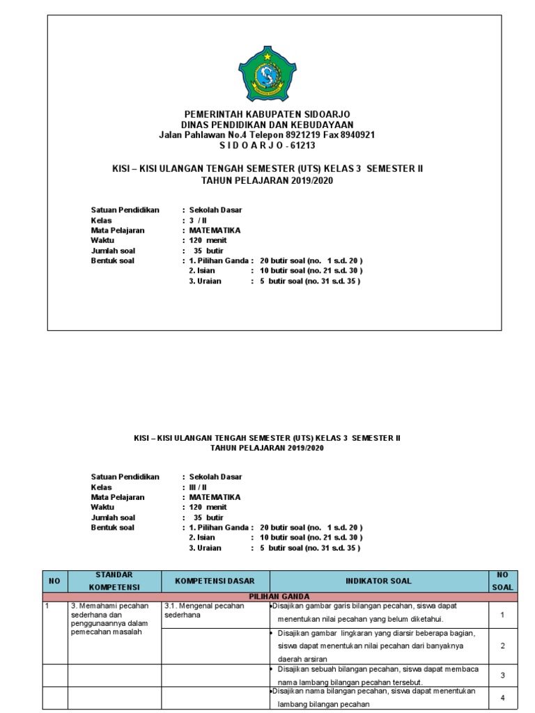 Contoh Soal Kisi Kisi UTS Matematika Kelas 3 KTSP 2019 yang Sering Muncul, Wajib Dipelajari Sebelum Ujian 2026
