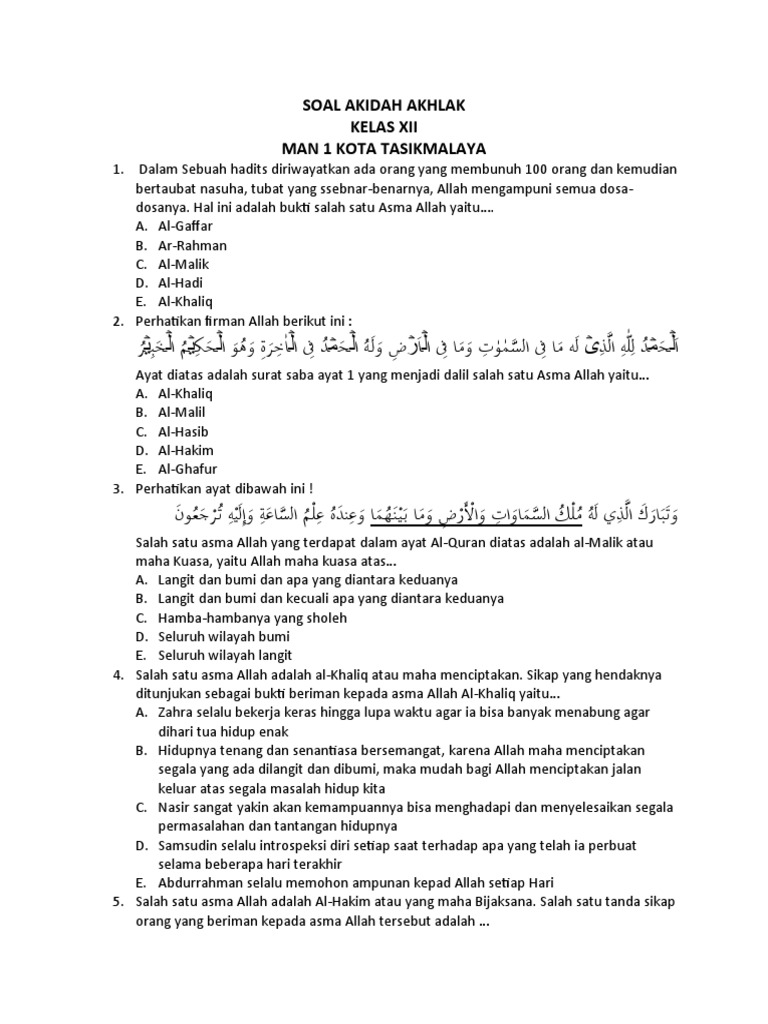 Soal Akidah Akhlak Kelas 12 Semester 1 Kurikulum 2013 Ternyata Punya Pola Rahasia Ini, Wajib Tahu Sebelum Ujian!