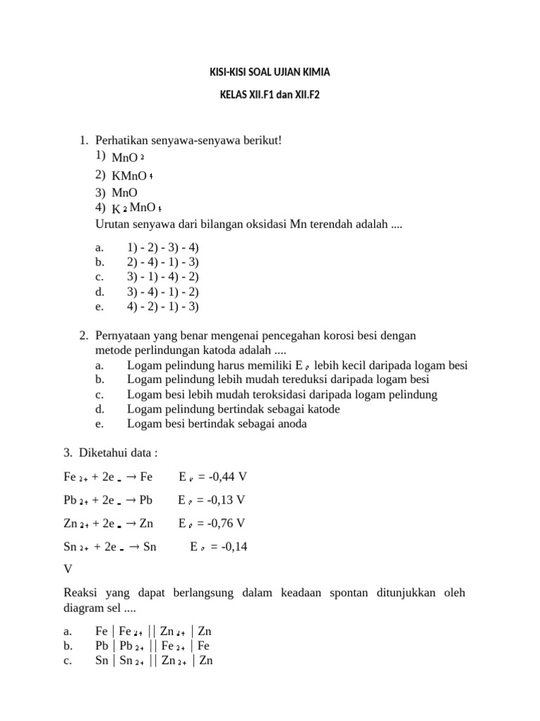 Kisi-Kisi Soal Ujian Kimia Kelas XII PDF Kisi-Kisi Soal Ujian Kimia Kelas XII PDF