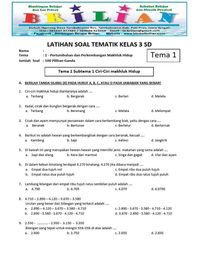 Terbukti 10 kumpulan soal sd kelas 3 tematik yang Dikuasai Sebelum Ujian Nasional 2026