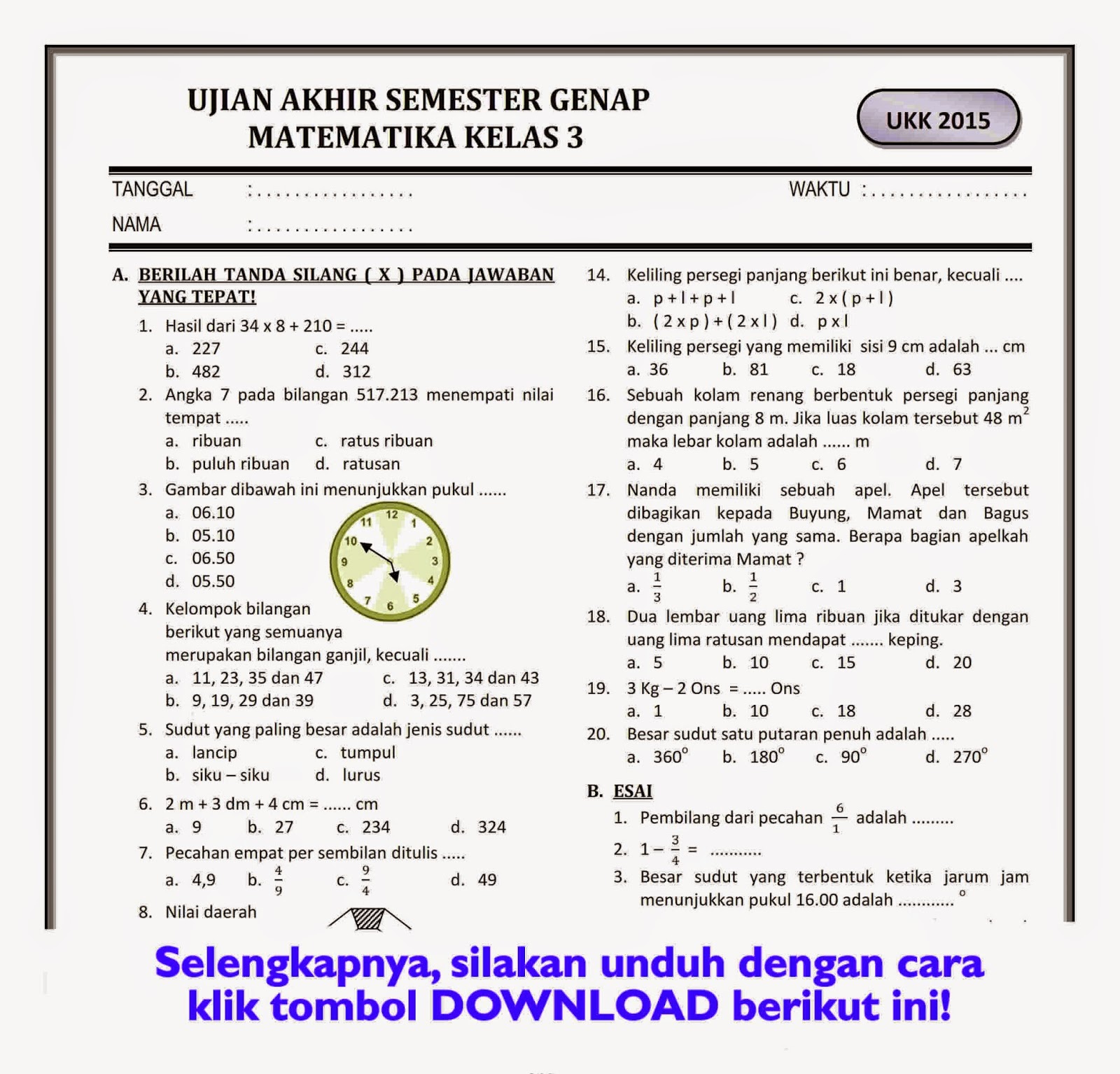 Terbukti Efektif 10 Kumpulan Soal Semester Genap Kelas 3 SD untuk Tingkatkan Nilai Sekarang