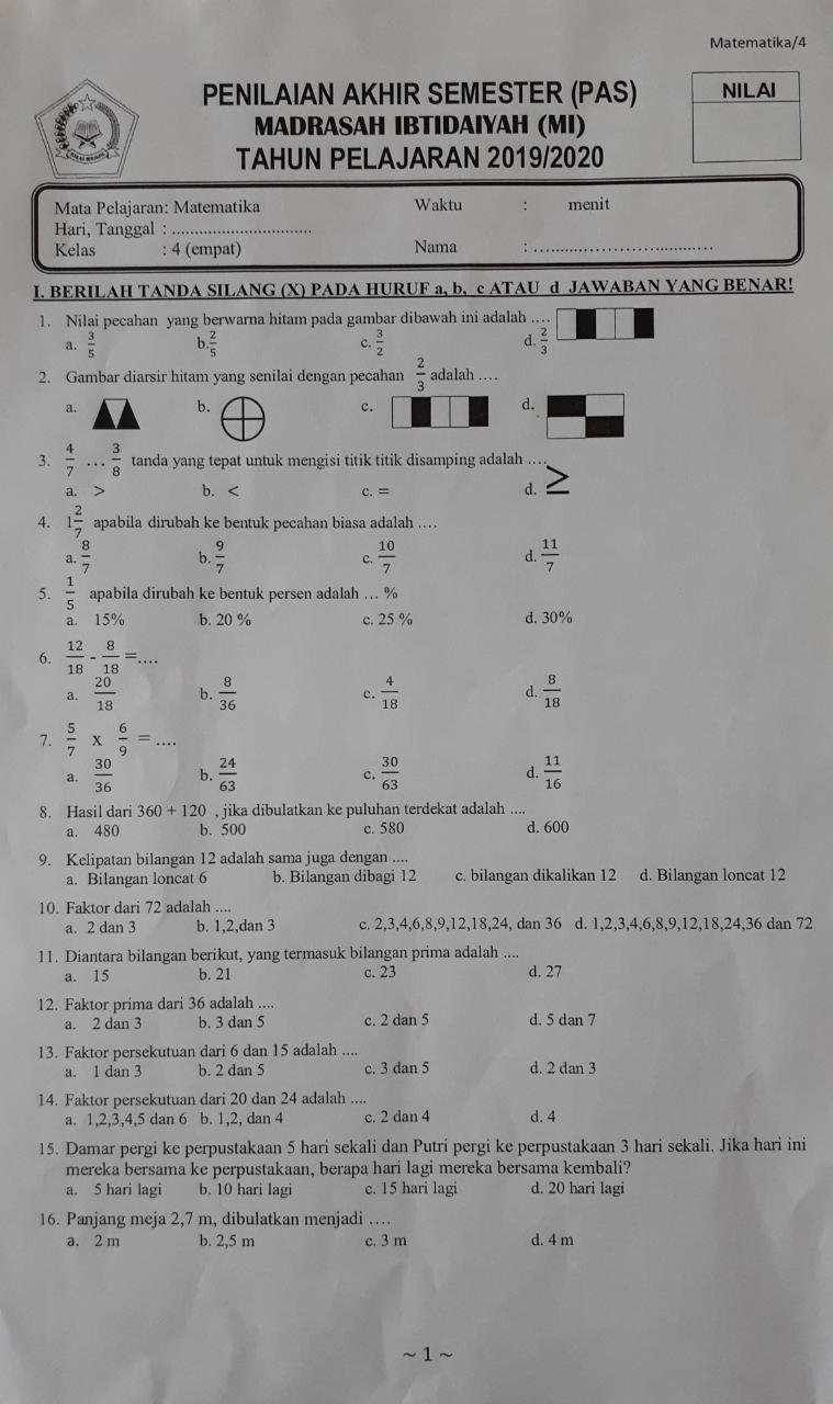 Ternyata Ini 3 Kunci Jawaban Sulingjar 2026 Guru Matematika dari Soal Kelas 4 Semester 1