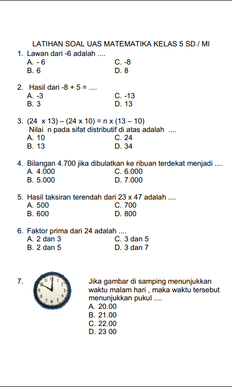 Soal Matematika Kelas 5 Semester 1 Dan Kunci Jawabannya - Kaisar Soal Soal Matematika Kelas 5 Semester 1 Dan Kunci Jawabannya - Kaisar Soal
