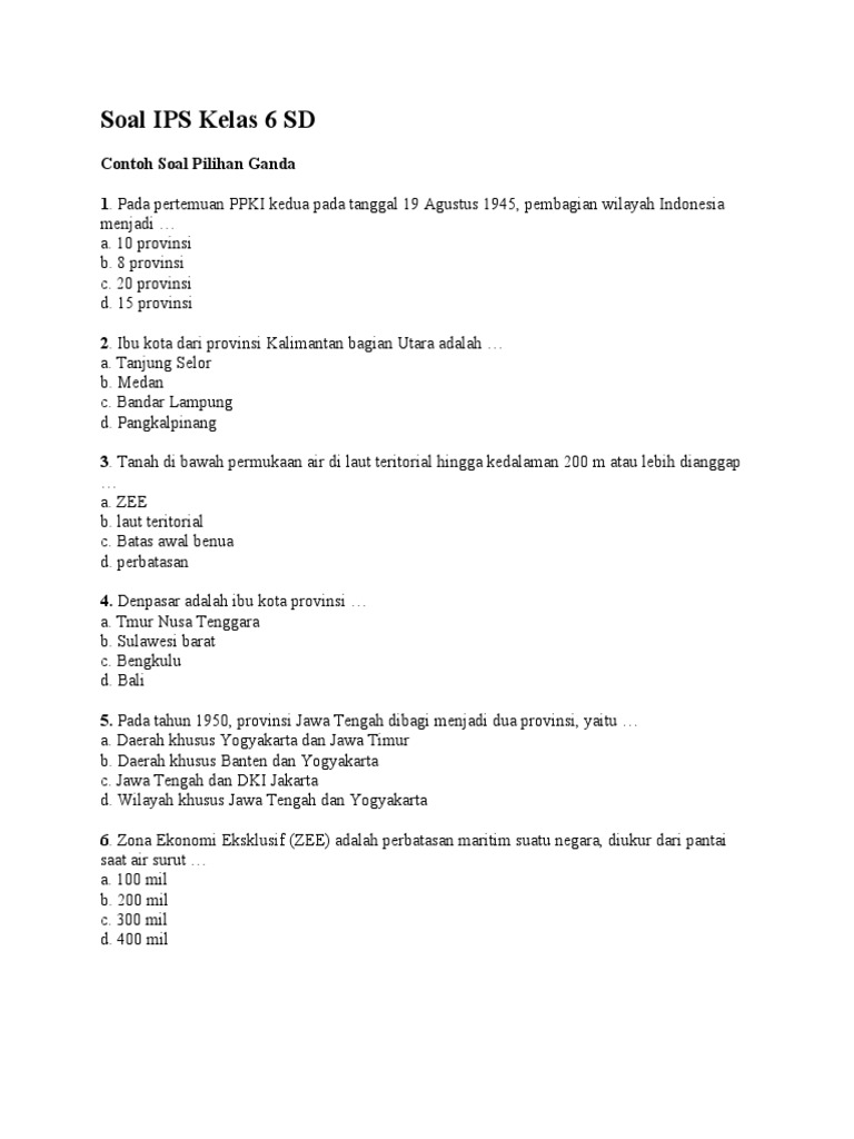 Soal IPS Kelas 6 SD PDF Soal IPS Kelas 6 SD PDF