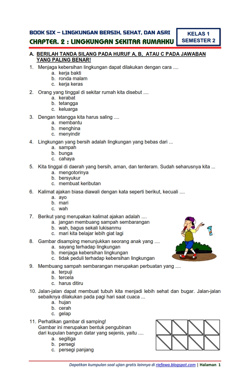 contoh soal pilihan ganda bahasa indonesia kelas 2 sd