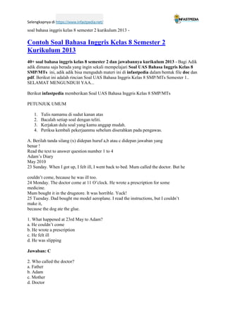 contoh soal pilihan ganda bahasa inggris kelas 8 semester 2