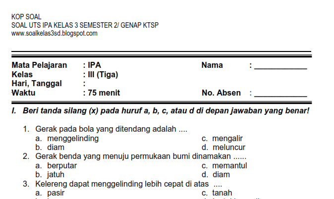 kumpulan soal semester genap kelas 3 ipa ktsp
