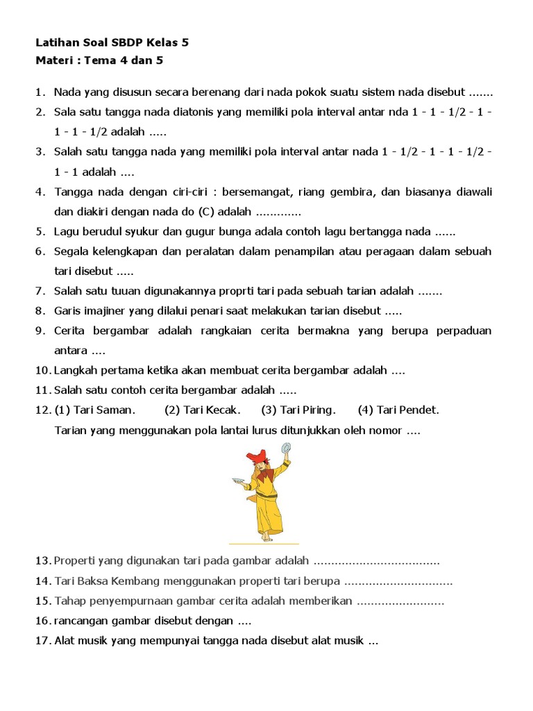 Rahasia Cepat Jawab Soal SBDP Tema 4 Kelas 5 Sub Tema 2 Agar Nilai Sempurna