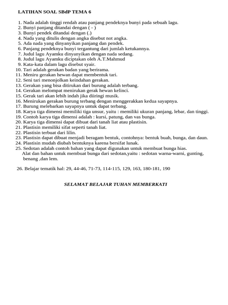 Rahasia Jawab soal sbdp tema 6 subtema 2 kelas 4 bimbel brilian agar Nilai Sempurna