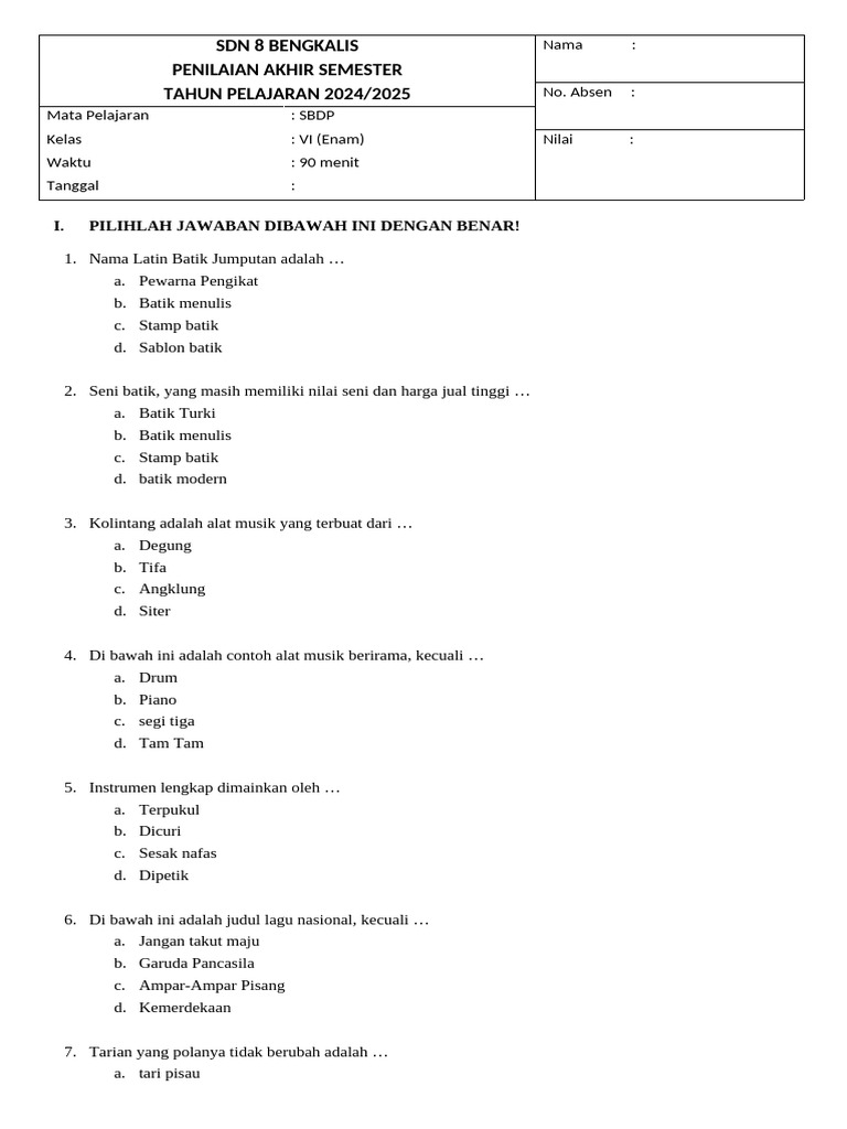 Rahasia Nilai Sempurna Kerjakan Soal SBDP Kelas 6 Tema 4 K 13 Revisi 2018 Ini Ternyata Mudah
