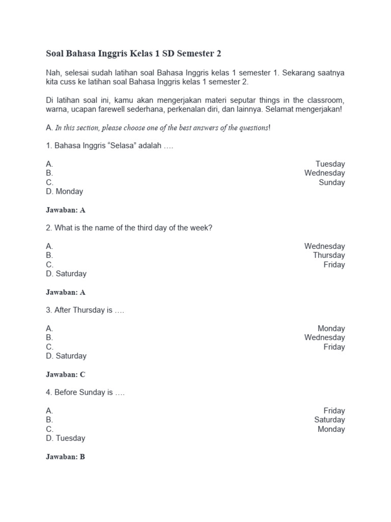 Ternyata Ini Bocoran Soal Bahasa Inggris Kelas 1 SD Sem 2 Agar Anak Cepat Bisa Ternyata Ini Bocoran Soal Bahasa Inggris Kelas 1 SD Sem 2 Agar Anak Cepat Bisa